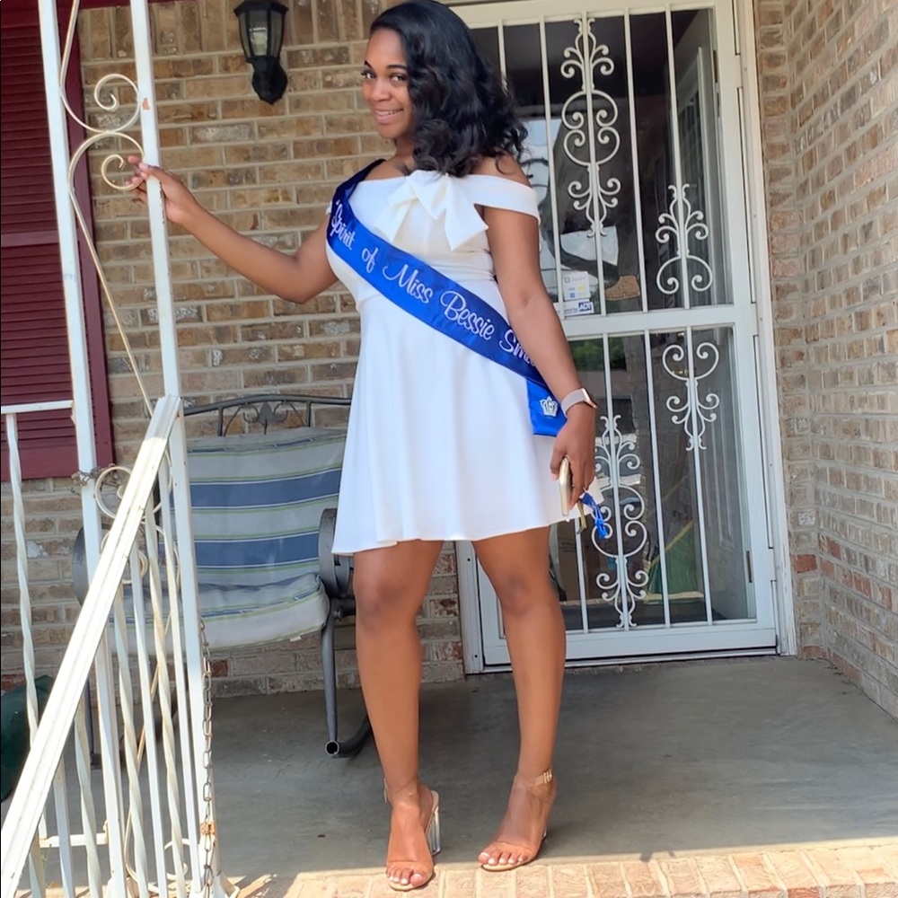 Ivory/White Off-the-Shoulder Homecoming Dress